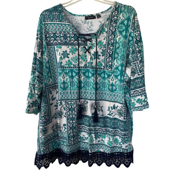 Susan Graver Size 3X Tunic macrame hem - Picture 1 of 10